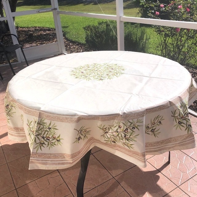 Round 70" Cotton or Coated Tablecloth "Clos des Oliviers" Made in France Provence Off-white
