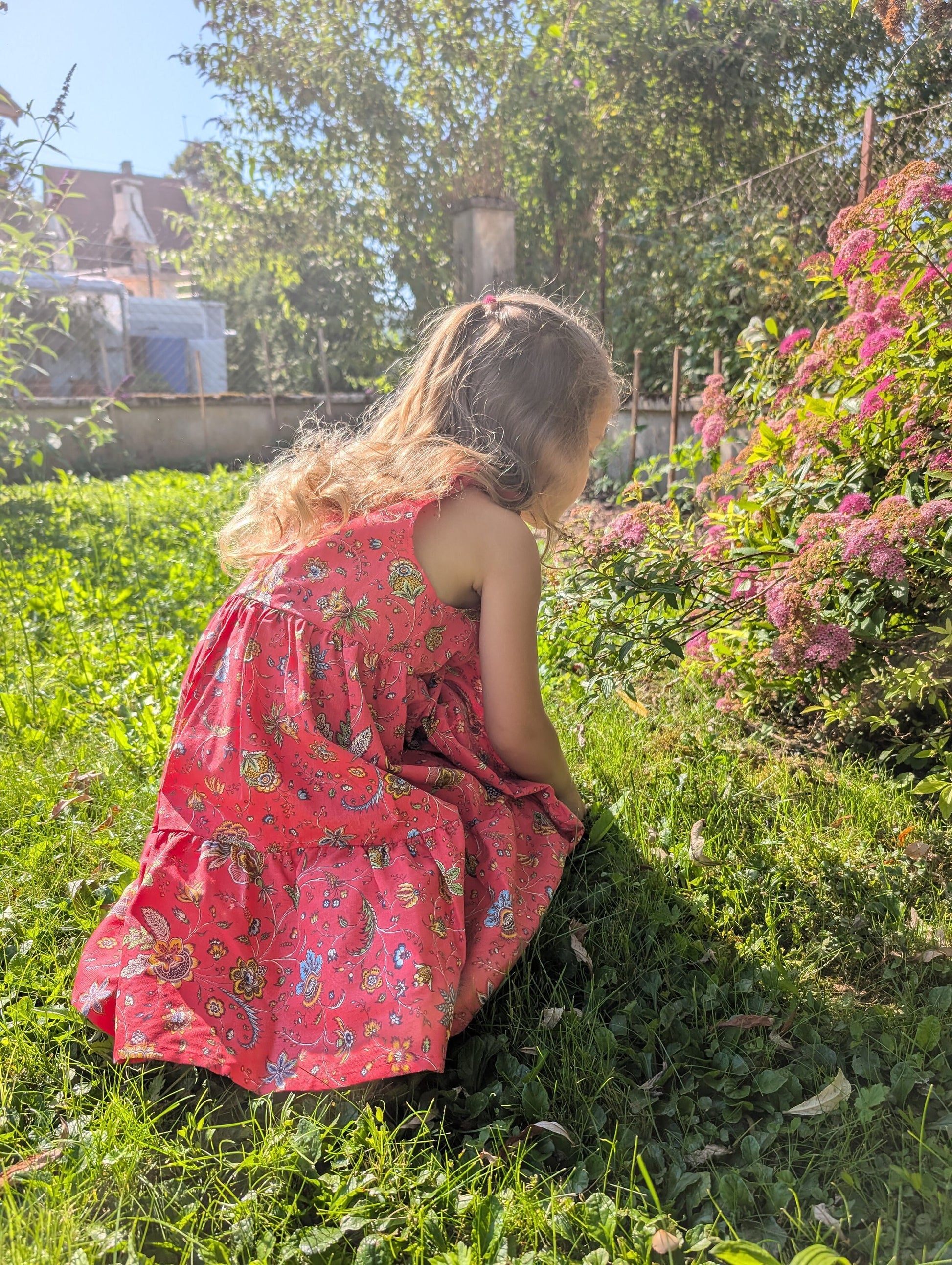 Colorful French Sundress Cotton Girls Made in France Kid Size Flower Festival Blue Orange Red