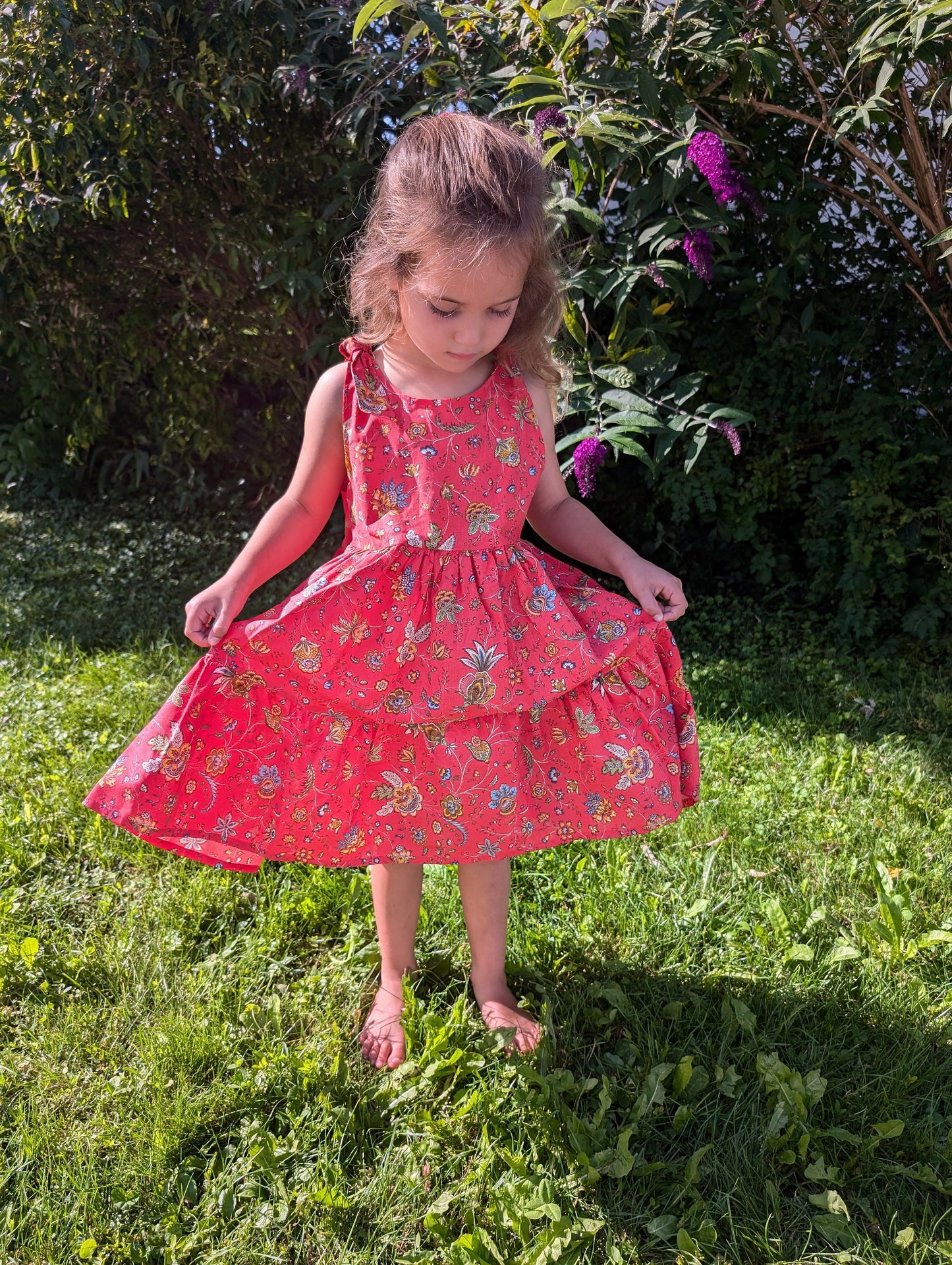 Colorful French Sundress Cotton Girls Made in France Kid Size Flower Festival Blue Orange Red
