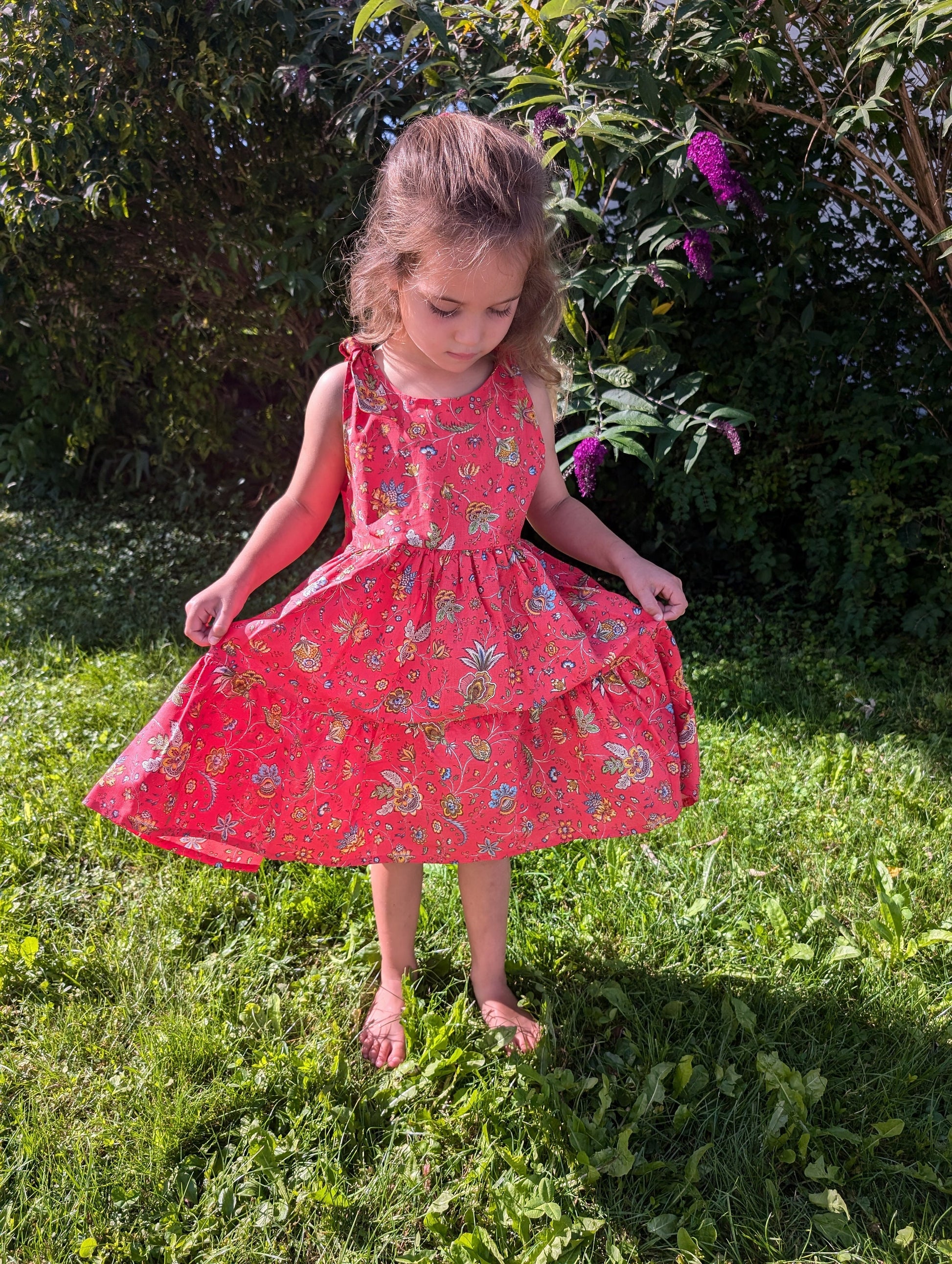 Colorful French Sundress Cotton Girls Made in France Kid Size Flower Festival Blue Orange Red
