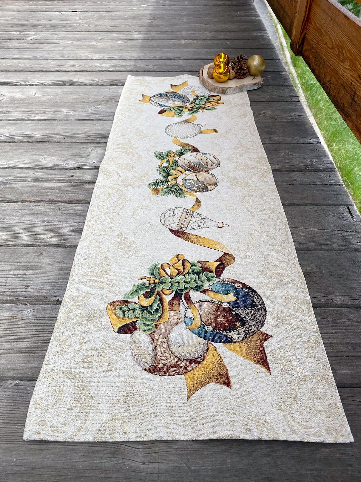 Provence Christmas Table Runner Jacquard Made in France Christmas Kitchen Decor