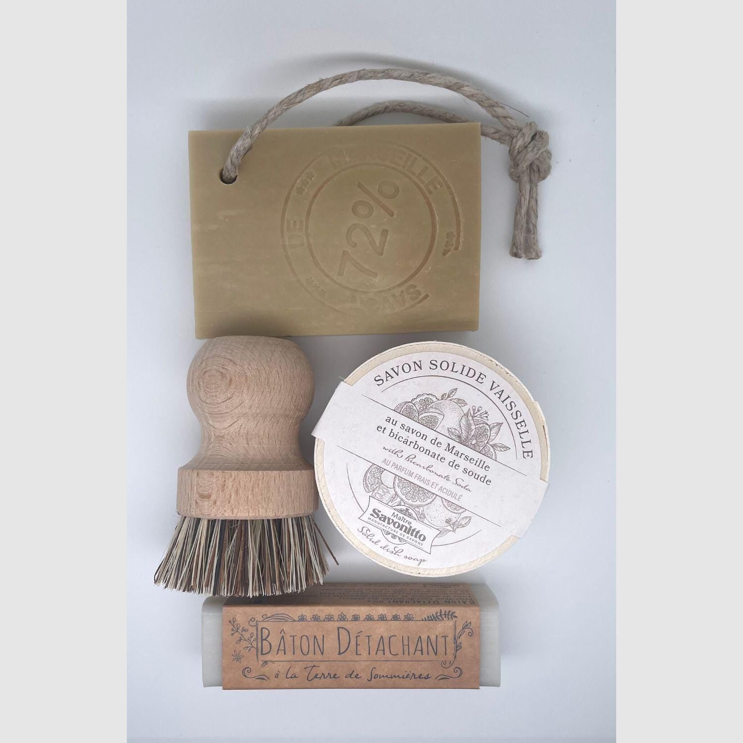 Provence French Eco-Friendly Home Cleaning Set Made in France Dish Soap Cleaning Brush Stain Remover Marseille Soap Gift set