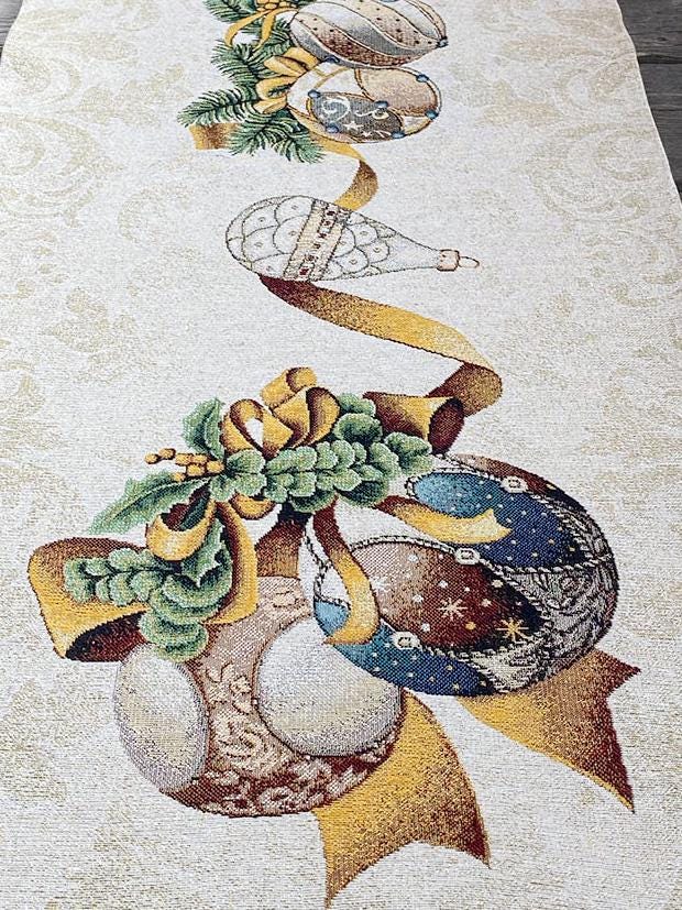 Provence Christmas Table Runner Jacquard Made in France Christmas Kitchen Decor