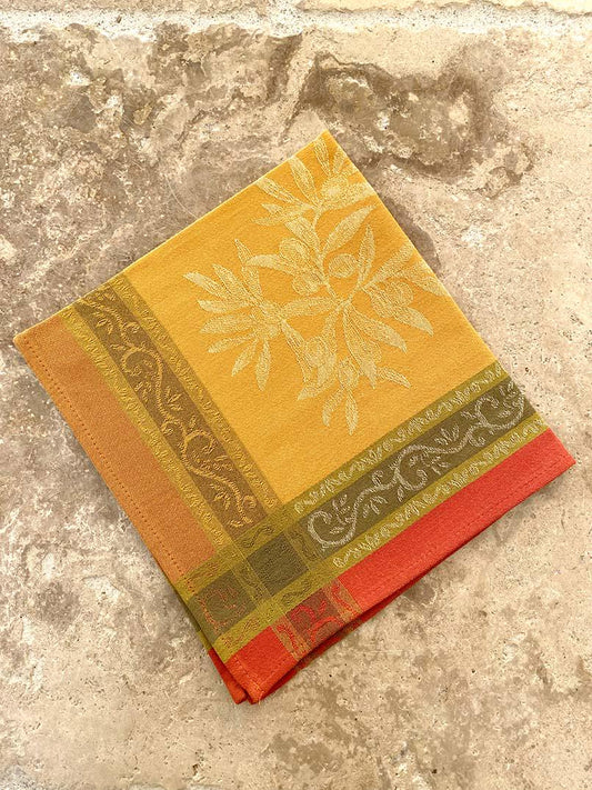Set of Provence France Napkins jacquard woven Orange Yellow Curry Olive
