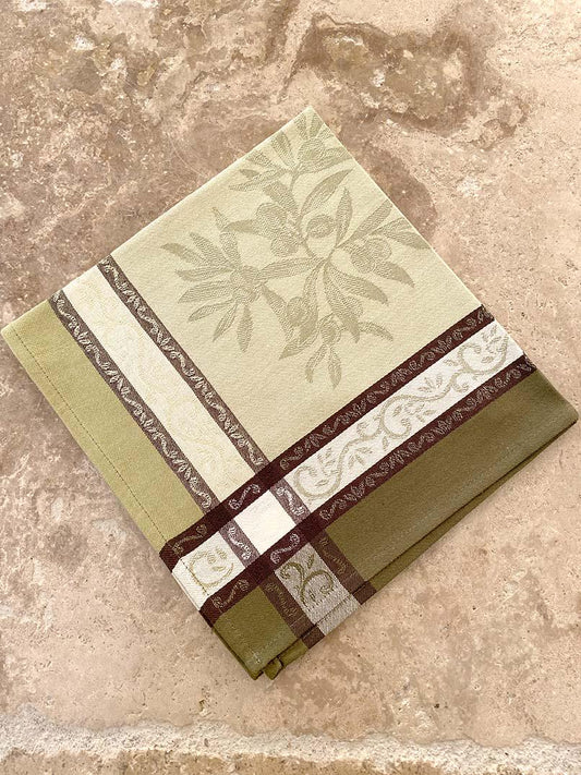 Set of Provence France Napkins jacquard woven Green Sage Olive