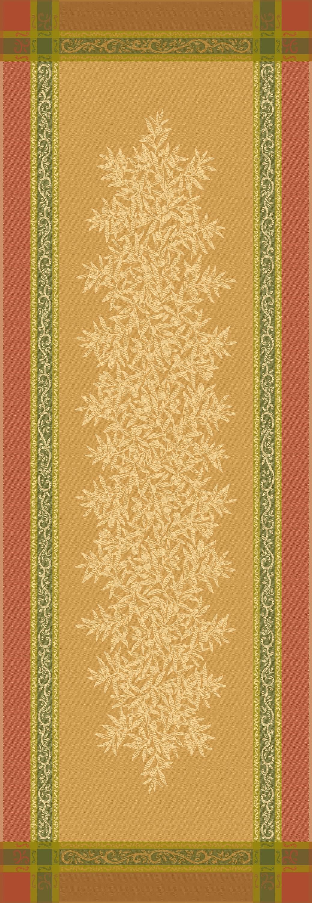Provence France table runner Jacquard cotton olive curry orange yellow "Olives"