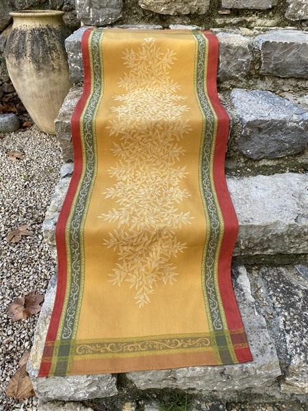 Provence France table runner Jacquard cotton olive curry orange yellow "Olives"