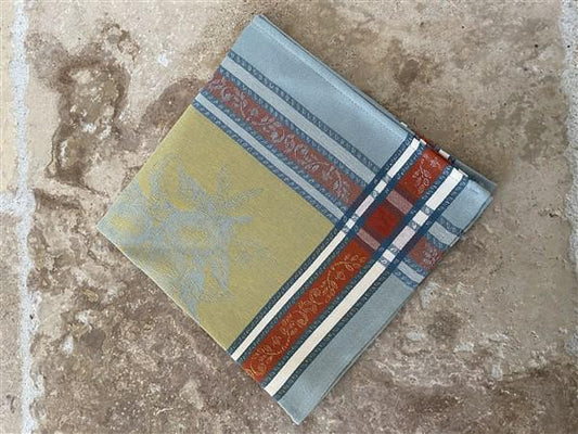 Set of Provence France Napkins jacquard woven Teal Green Yellow Citrus