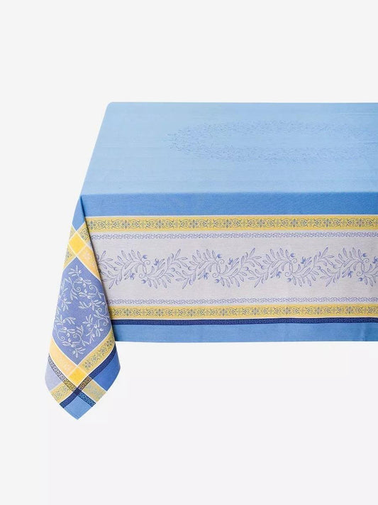Rectangular 78'' France Jacquard Provence tablecloth "Olivia" Blue Olives water repellent