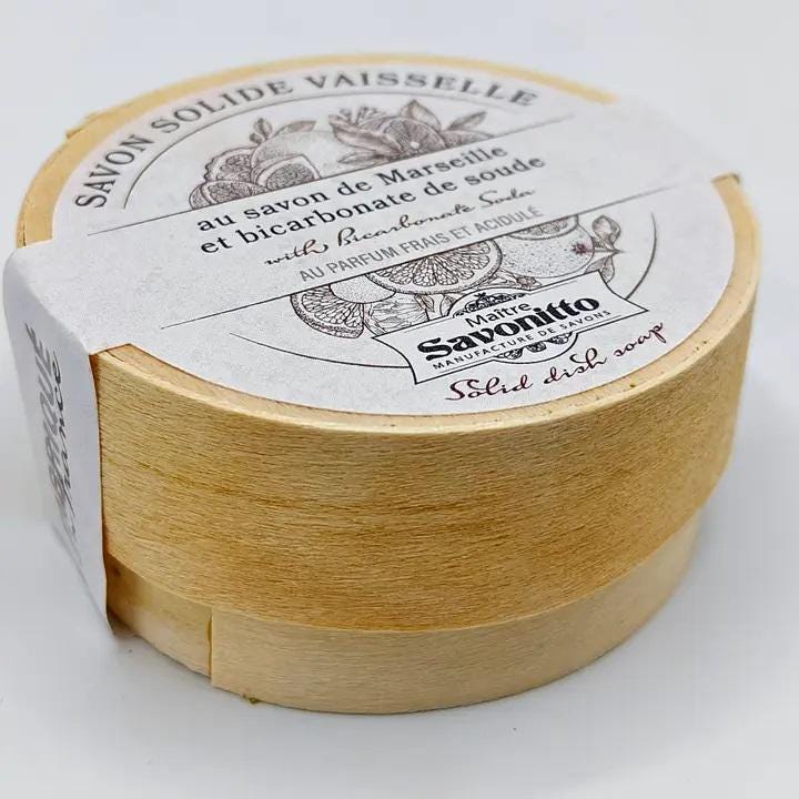Solid French All Natural Dishwashing Soap Marseille Soap with Baking Soda in Eco Friendly Wooden Box
