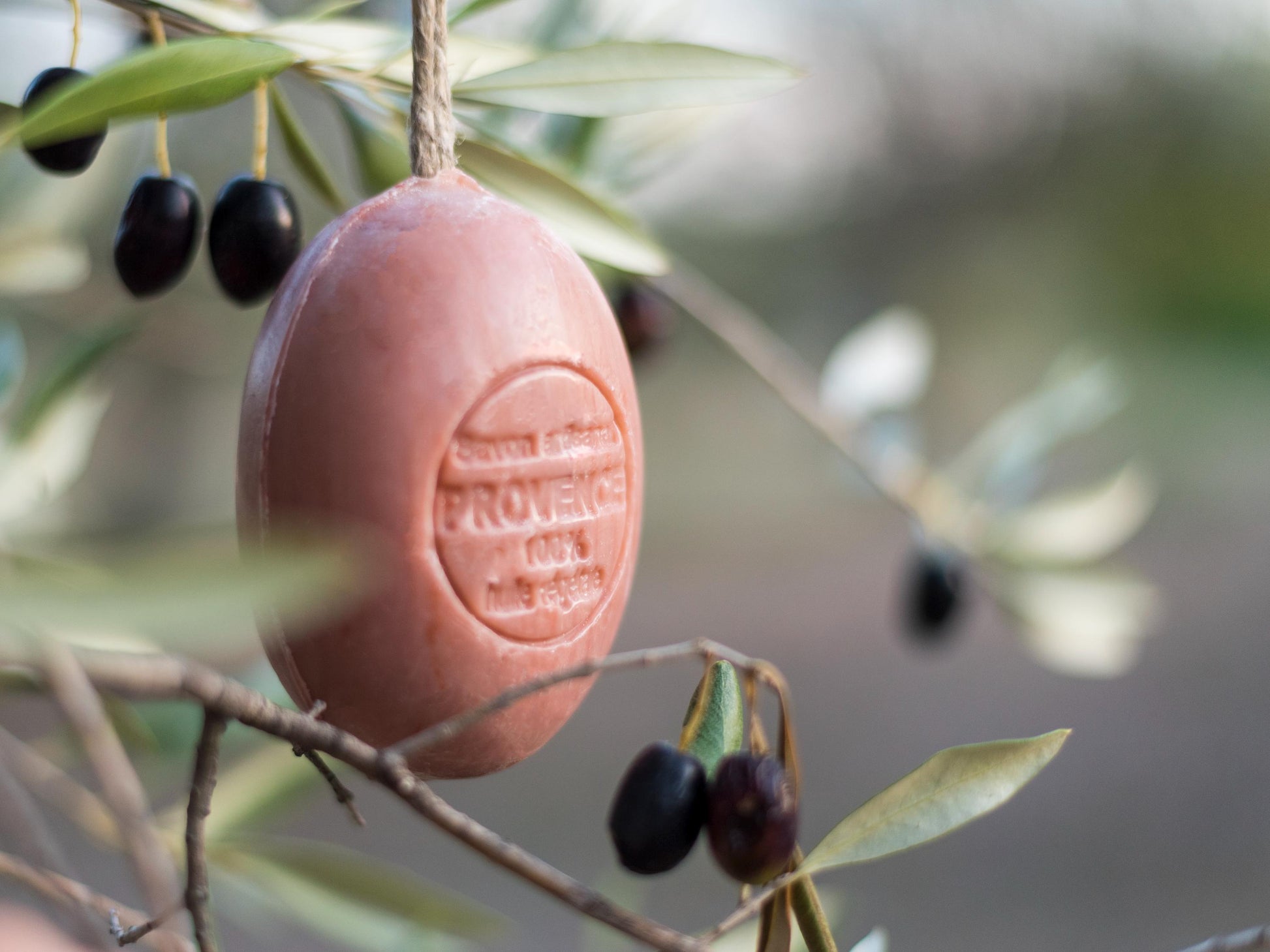 Natural French Soap with Hanging Rope Oval Soap Bar Almond oil natural extracts hypoallergenic charcoal yuzu ginger lavender wellbeing