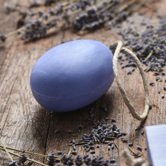 Natural French Soap with Hanging Rope Oval Soap Bar Almond oil natural extracts hypoallergenic charcoal yuzu ginger lavender wellbeing