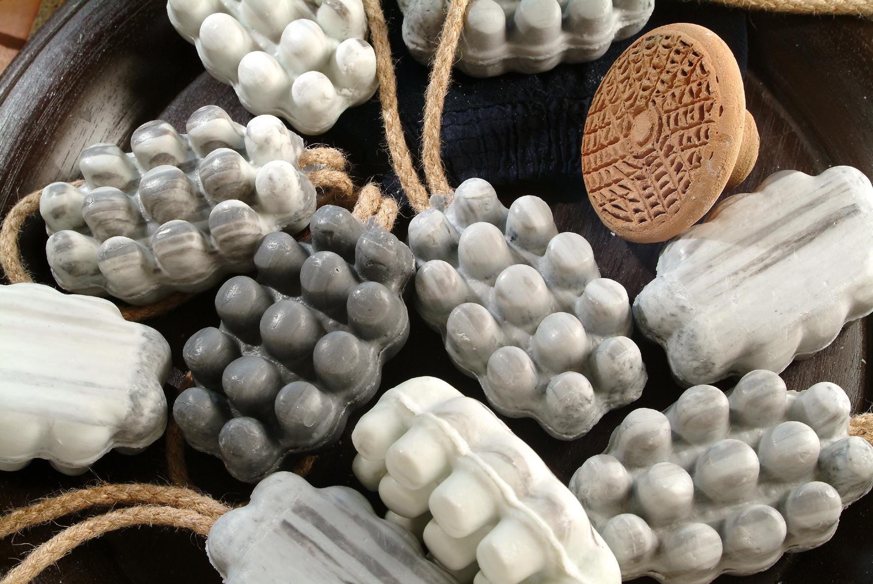Natural Massage Soap Made in France With Massage Nubs and Hanging Rope Argan Grapeseed Honey Orange Blossom Amber
