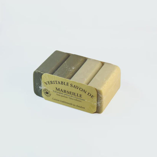 Traditional Marseille Soap Bar Pack of 4 – French Olive Oil Soap, Natural & Dye-Free, Handmade for All Skin Types, 100g Made in France