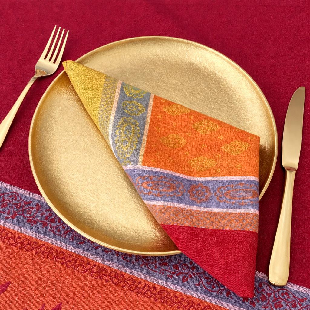 Set of Provence France Napkins jacquard woven Red Orange "Vaucluse"