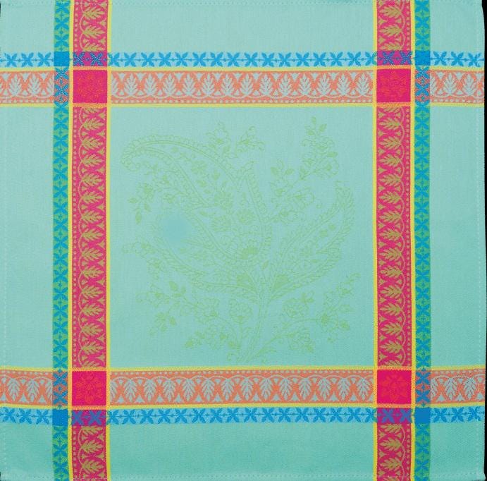 Set of Provence France Napkins jacquard woven Turquoise "Marius"