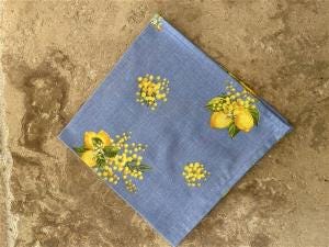 Premium French Apron – Lemon & Mimosa Coated Cotton Apron Blue or Green – Made in France – Stain Resistant - Side Pockets – Provence Gift