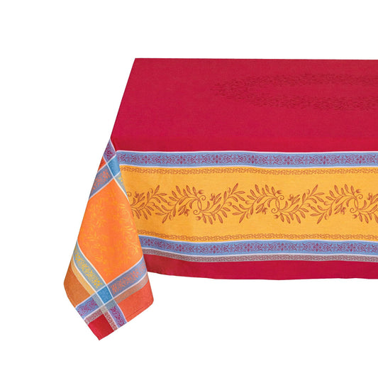 Rectangular 137" France Jacquard Provence tablecloth "Olivia" Carmen Orange Red water repellent