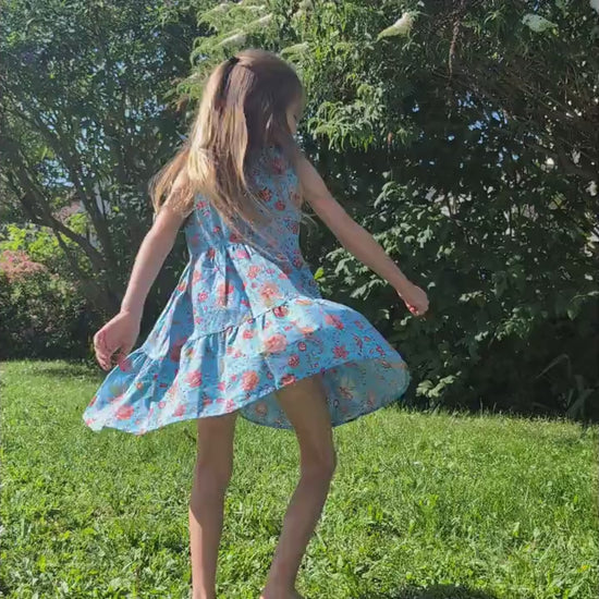Colorful French Sundress Cotton Girls Made in France Kid Size Flower Festival Blue Orange Red