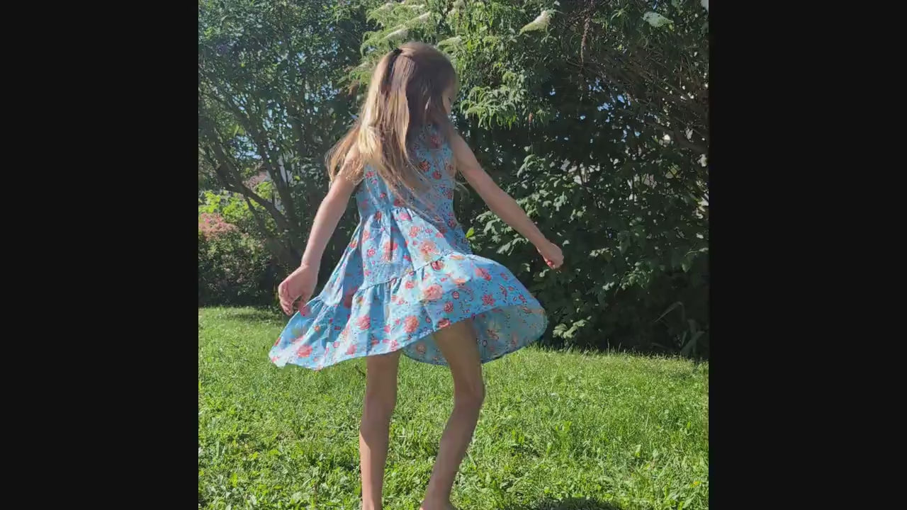 Colorful French Sundress Cotton Girls Made in France Kid Size Flower Festival Blue Orange Red