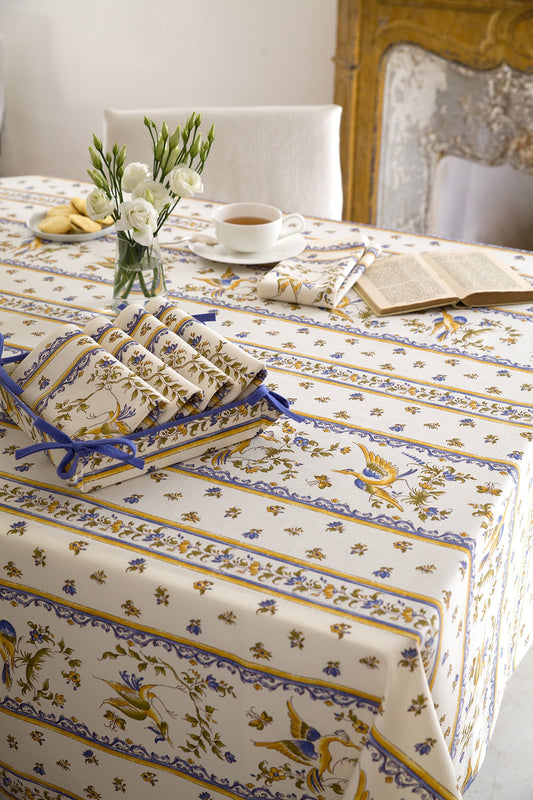 Rectangular 78'', 98", 118" or 137"Tablecloth - Moustiers Blue