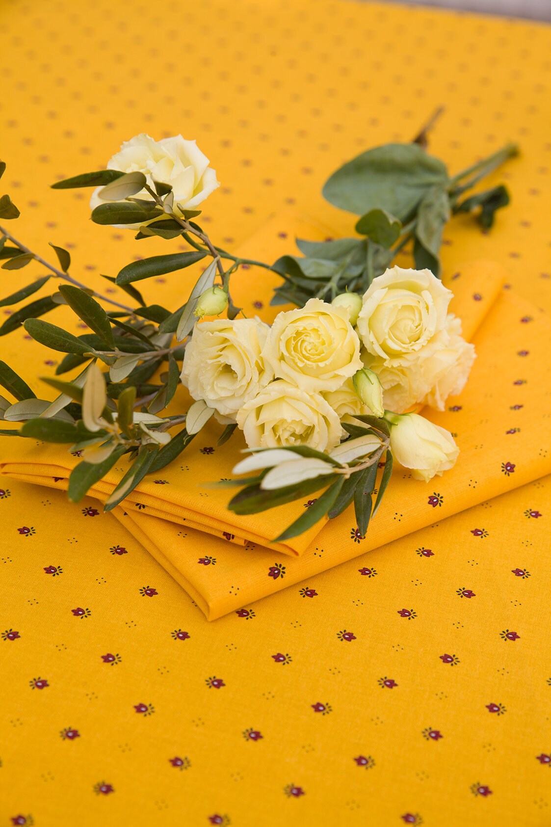 Rectangular 78", 98" or 137" Tablecloth - Calisson Yellow and Red All Over