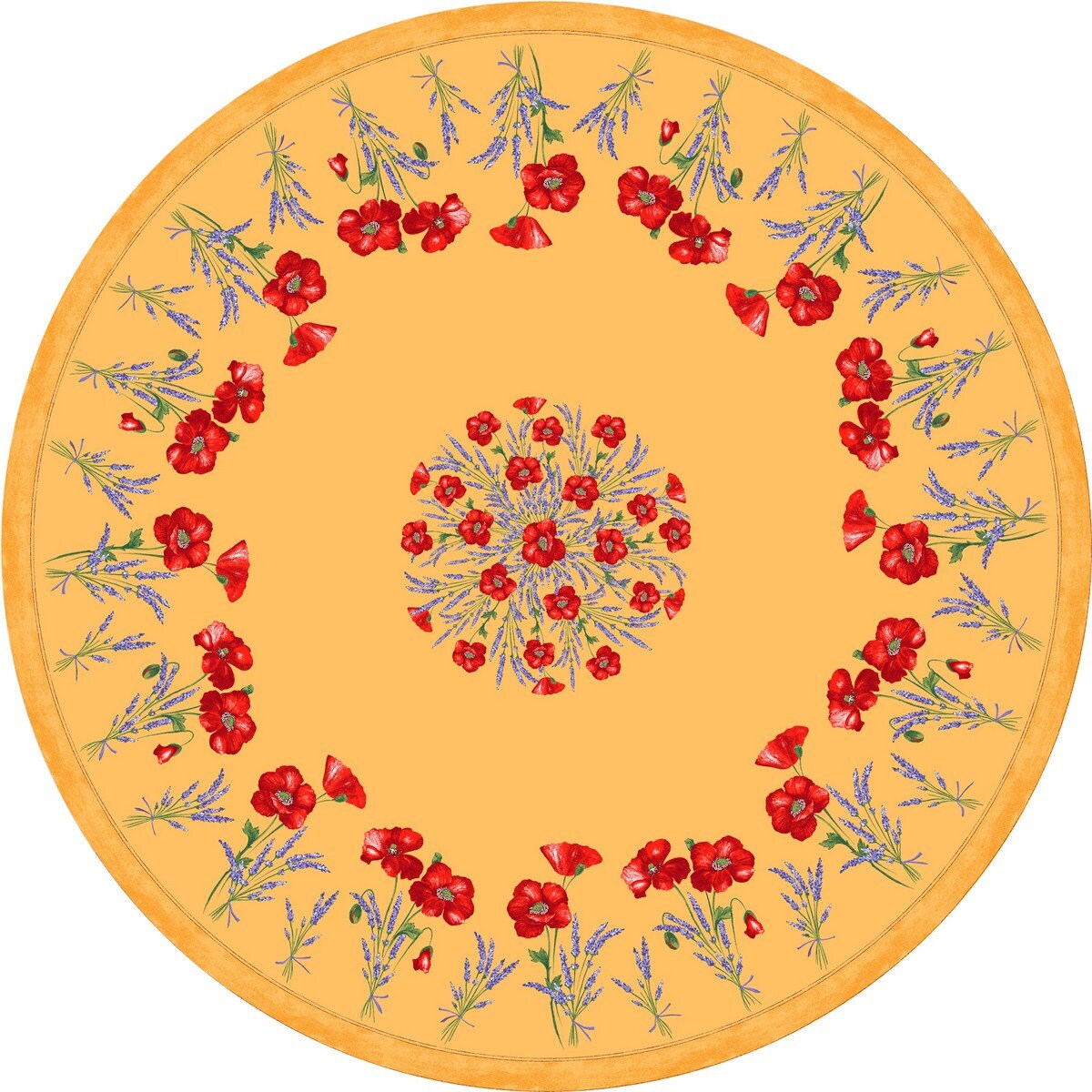 Round 90"Tablecloth - Poppy and Lavender Yellow