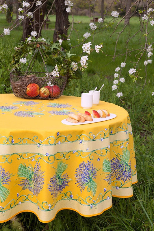 Round 70" Tablecloth - Lavender Bouquet Yellow