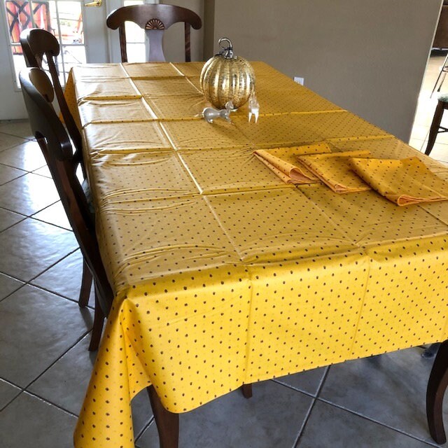 Rectangular 78", 98" or 137" Tablecloth - Calisson Yellow and Red All Over