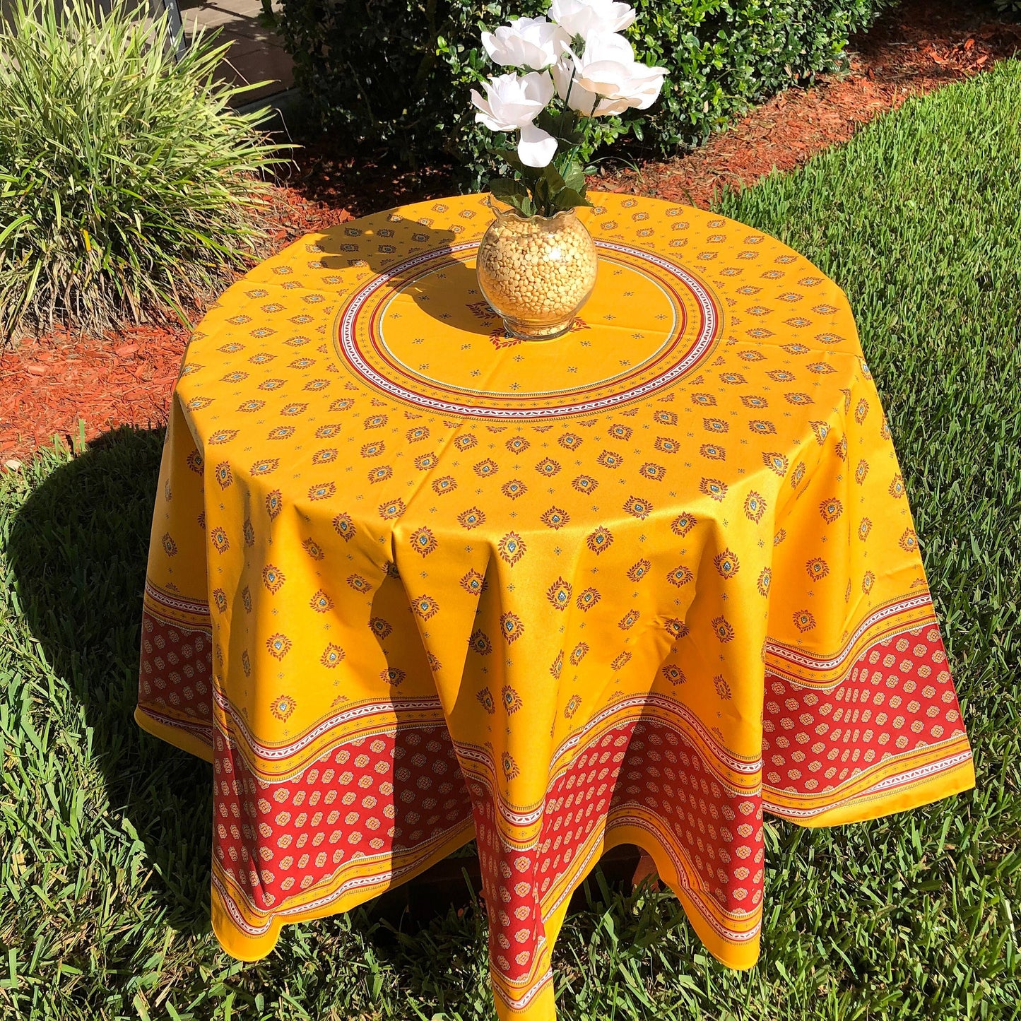 Round 70" Tablecloth - Sormiou Yellow and Red