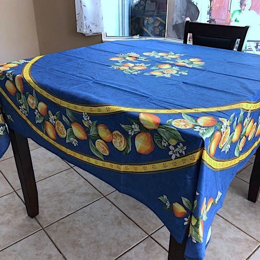 Square 69" Coated Tablecloth - Lemon Blue