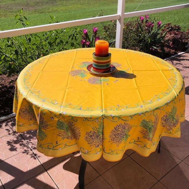 Round 70" Tablecloth - Lavender Bouquet Yellow