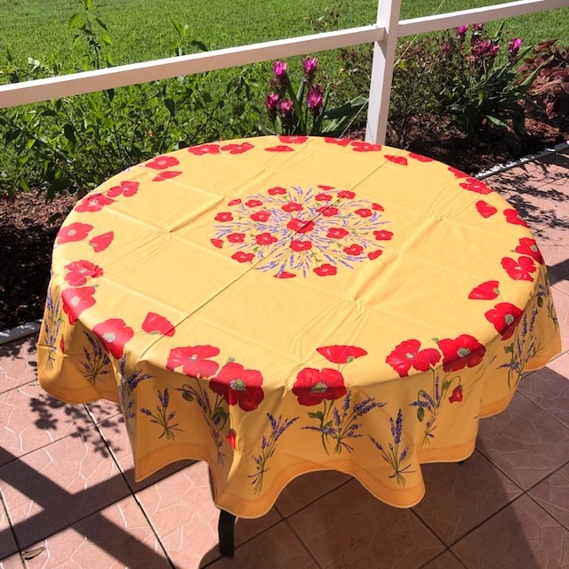 Round 70" Tablecloth - Poppy and Lavender Yellow