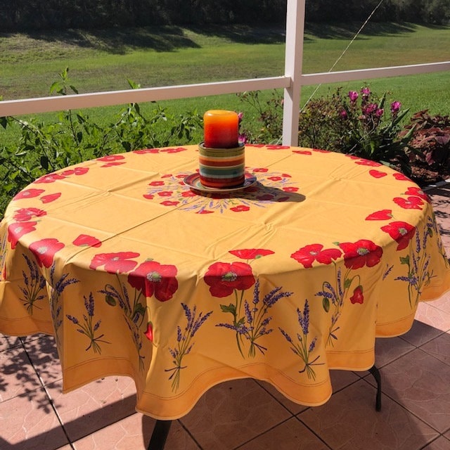 Round 70" Tablecloth - Poppy and Lavender Yellow