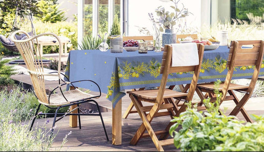 Rectangular 78", 98" or 118" Tablecloth - Lemon Mimosa Blue